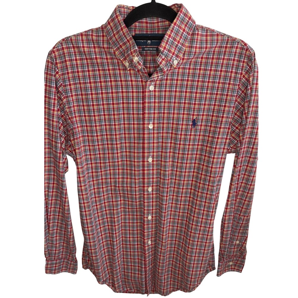 Ralph Lauren Custom Fit Red‎ Plaid Long Sleeve Button Down Shirt Men's Small